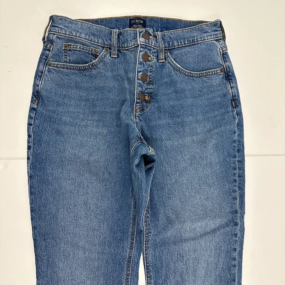 J.Crew Mid Rise Flare Crop Button Fly Women's size 28 Medium Blue Denim‎ Jeans